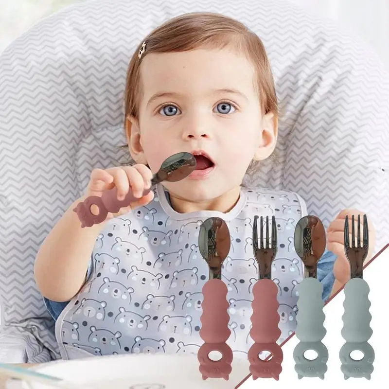 Stainless Steel Utensils Set Kids Baby Feeding Essentials With Silicone  Handle Baby Weaning Supplies Baby Utensils