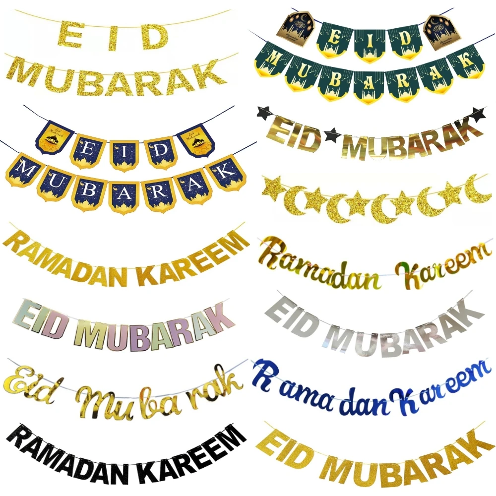 EID Mubarak Banner Ramadan Kareem Dekorationen 2026 Banner Partyzubehör Stern Mond Hängende Verzierung Umrah Mubarak für Zuhause