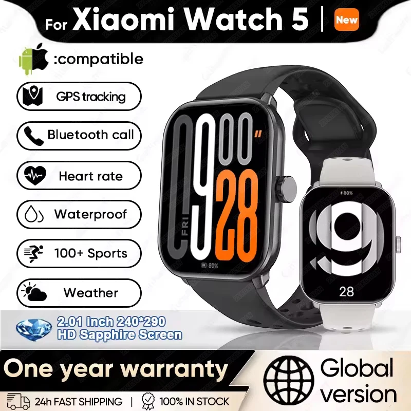 For Xiaomi Watch 5 Global Version Men GPS Tracking Bluetooth Call Heart rate Waterproof Sport Fitness Smartwatchs Women 2025 New