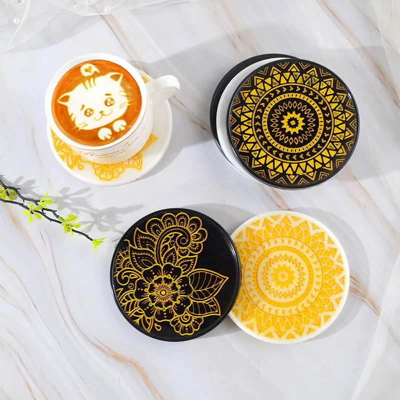 Circular Pattern Cup Cushion Silicone Mold Datura Pattern Flower Pot Base Gypsum Concrete Mold Mug Coaster Resin Silicone silicone mold