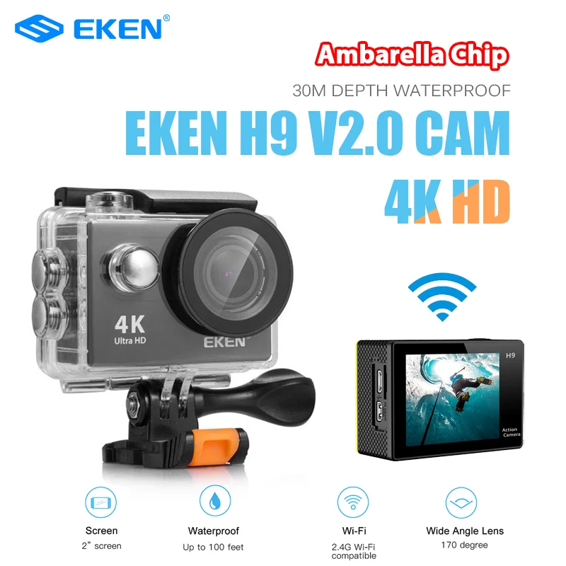 Eken-Cámara acción / H9 Ultra HD 4K, videocámara deportiva sumergible 30M, resistente al agua, pantalla de 2,0 pulgadas, 1080p, Go Extreme Pro _ - Mobile