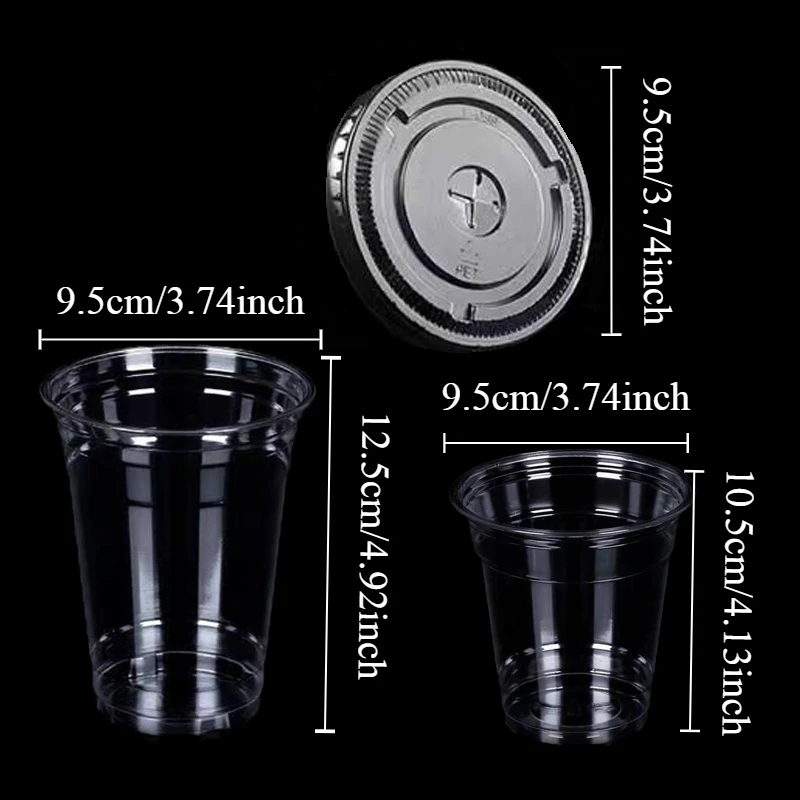 50PCS Plastic Cups with Lids for Milk Tea Fruit Juice Coffee Ice Cream