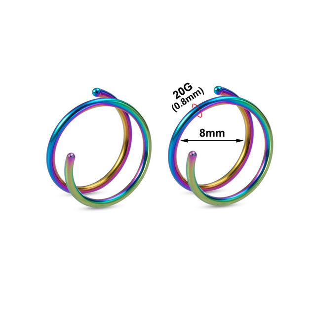 Stainless Steel Double Nose Ring Spiral Nose Septum Piercing Cartilage Hoop Earrings Tragus Helix for Women Nostril Jewelry