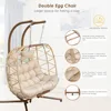 Double Egg Chairs Outdoor Indoor,for 2,All-Weather Rattan Hanging Loveseat Comfy,Patio Swinging Seat w/Cushion & Cover for Porch 5