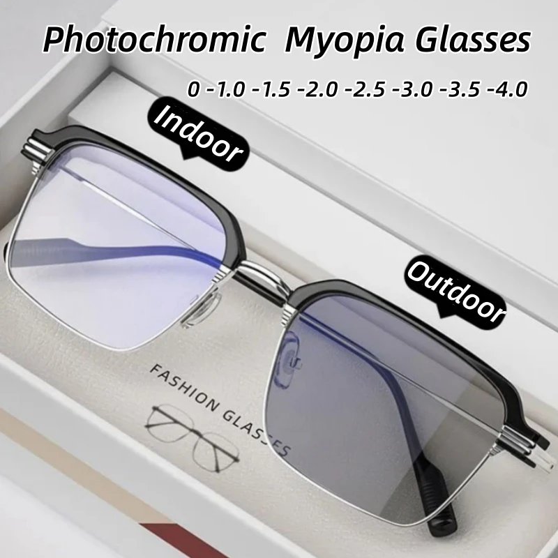 

Fashion Outdoor Color Changing Sunglasses New Photochromic Myopia Glasses Men Women Near Sighted Prescription Eyeglasses To -4.0