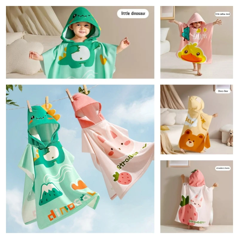 

0-4 Years Unisex Baby Bathrobe Cape Cartoon Boys Girls Hooded Bathrobe Newborn Shower Gift Wrap Swaddling Bath Towel