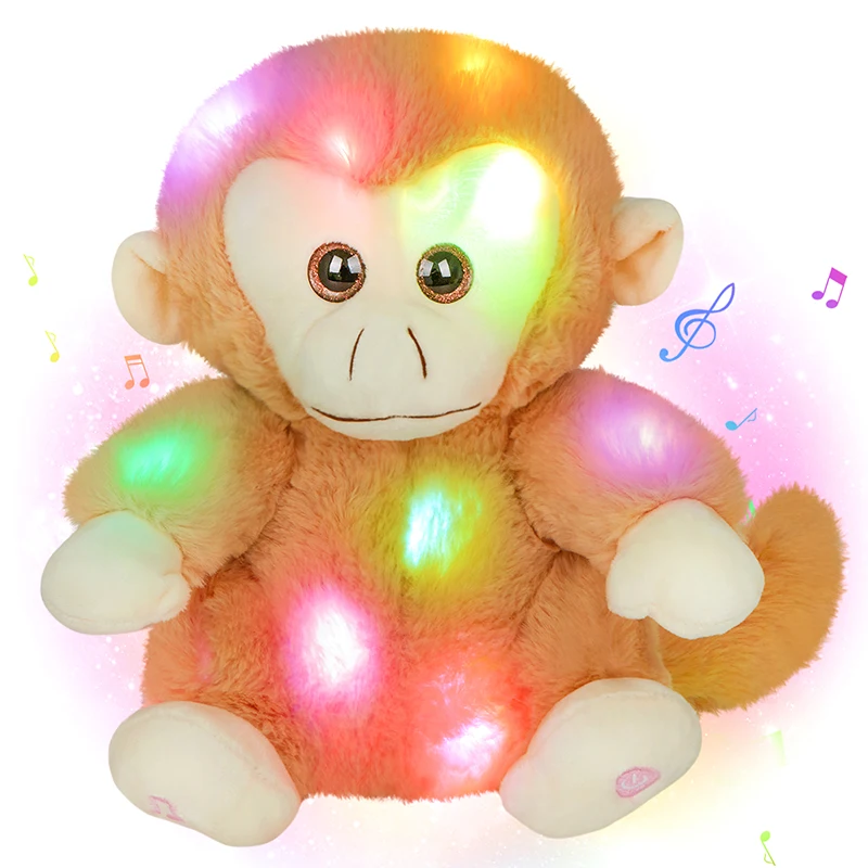 35cm Monkey Musical Plush Toys Animals Throw Pillows with LED Light Luminous Knitted Boy Baby Doll Birthday Gift for Girls plush toy