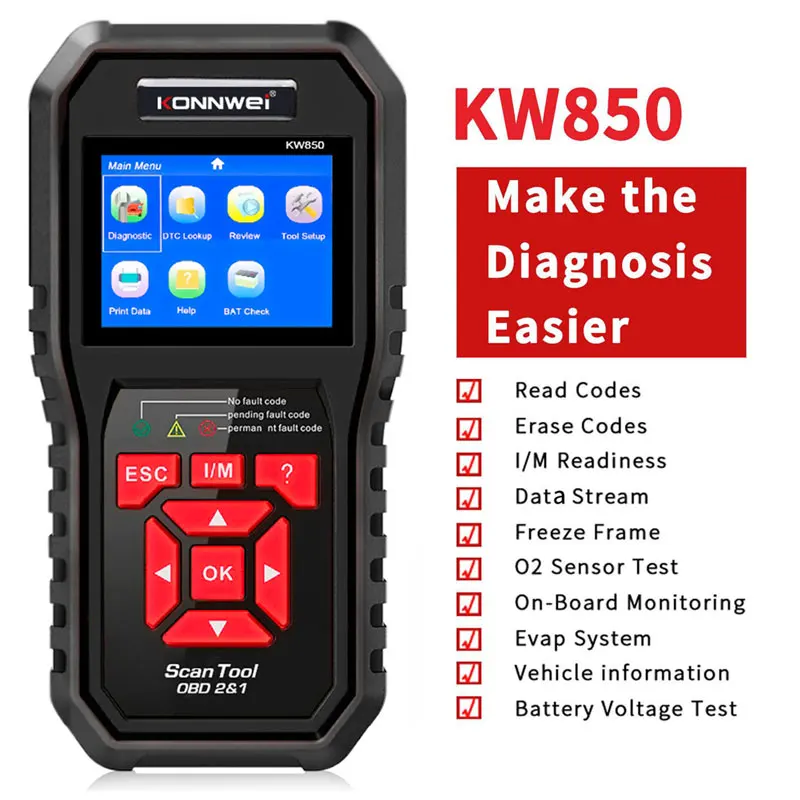 Konnwei Car Obd2 Scanner Kw850 Strumenti Diagnostici Per Auto Professionali Obd 2 Check Controllo Motore Scanner Lettore Di Codici Automobilistico