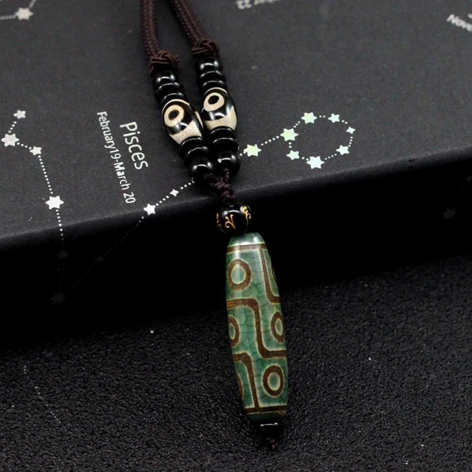 Collana Tibetana Con Ciondolo Dzi A 9 Occhi In Agata - Amuleto Buddhista Per Uomo E Donna