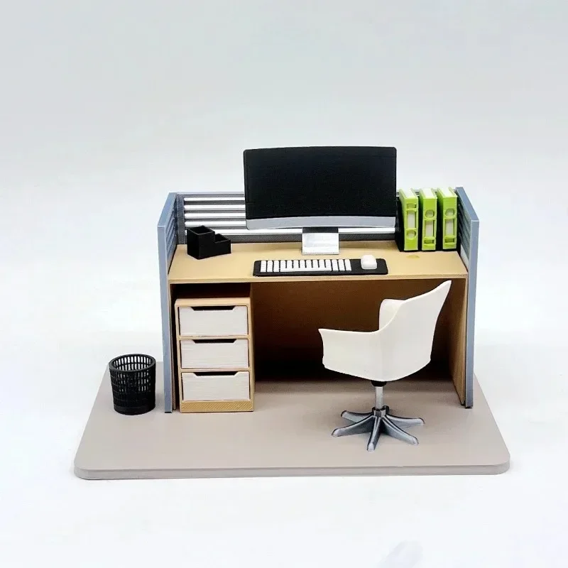 Realistic Office Scene Miniature Set - Filing Cabinet, Desk, and Chair