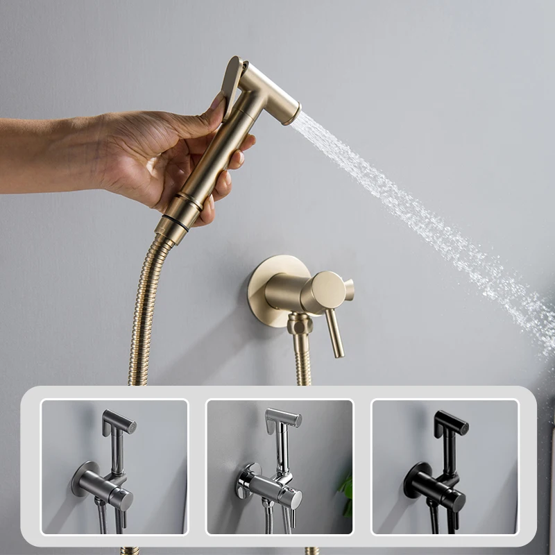 

Bidet Sprayer Toilet Shower Black Chrome Grey Gold Single Hole Brass Handheld Hot Cold Water Mixer Bidet Douche Shattaf Bathroom