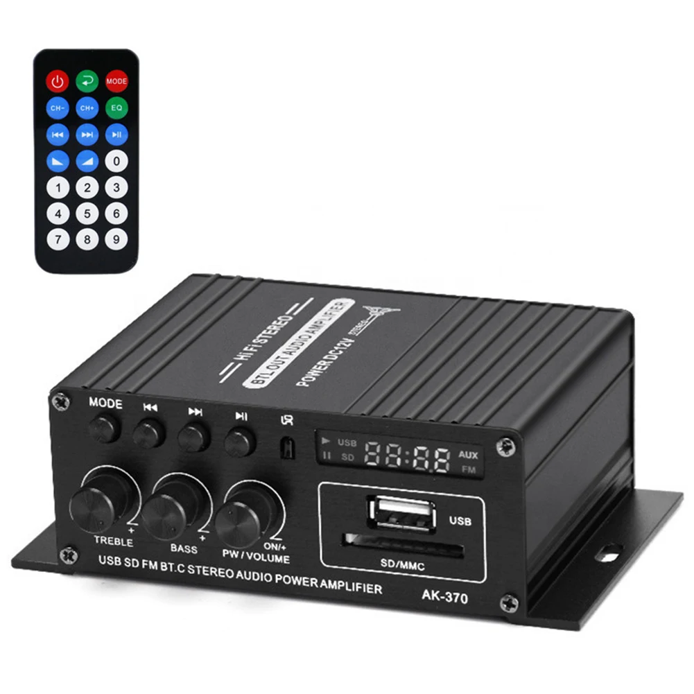 AK-370 블루투스 호환 앰프, 홈 시어터 앰프, DC 12V 오디오 앰프 보드, 미니 HIFI 스테레오, USB OTG 입력, 20W + 20W