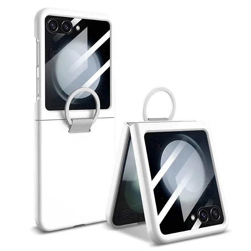 Liquid Silicone Original Ring Holder Case for Samsung Galaxy Zflip 6 Z Flip 5 6 Screen Glass Film 2in1 Shockproof Cover Z Flip 6_voghion.com