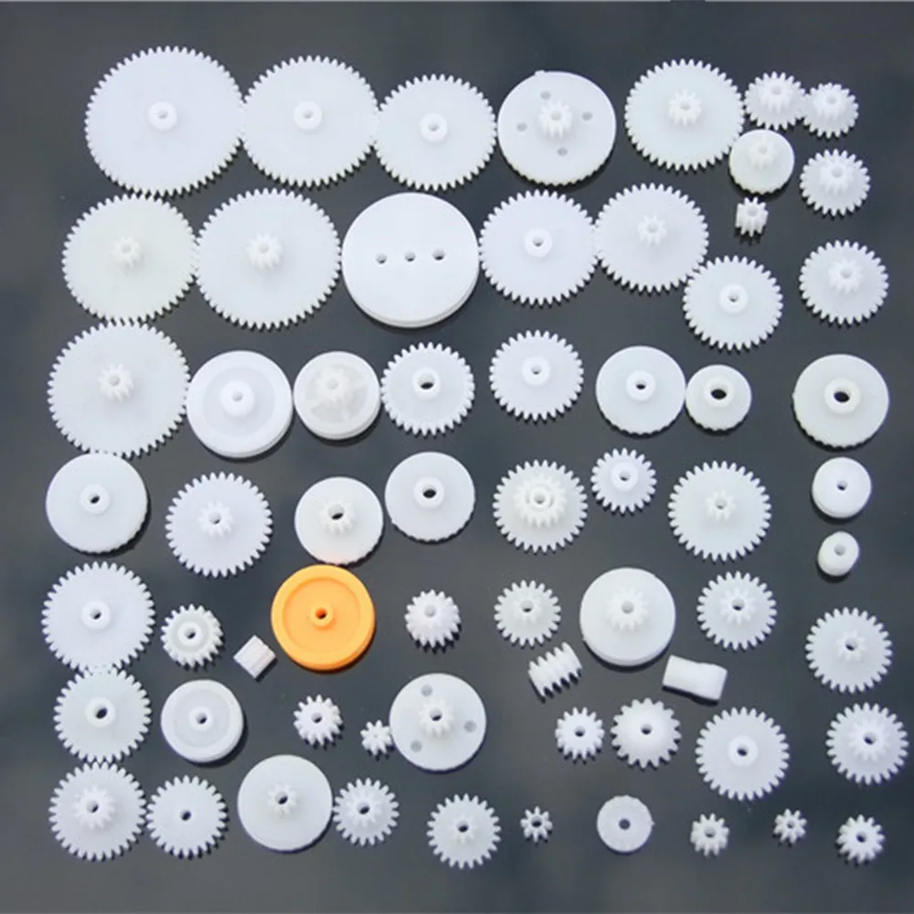 64pcs/lot Plastic Gear Set Axis Worm Single Double Layer Crown Pulley Belt Gear DIY Toy Parts