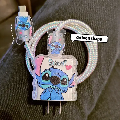 18W/20W Charger Protective Case Cartoon Stitch Cable Protector for iPhone 16 15 Charging Cable Data Charger Rope Cable Winder - Image 2