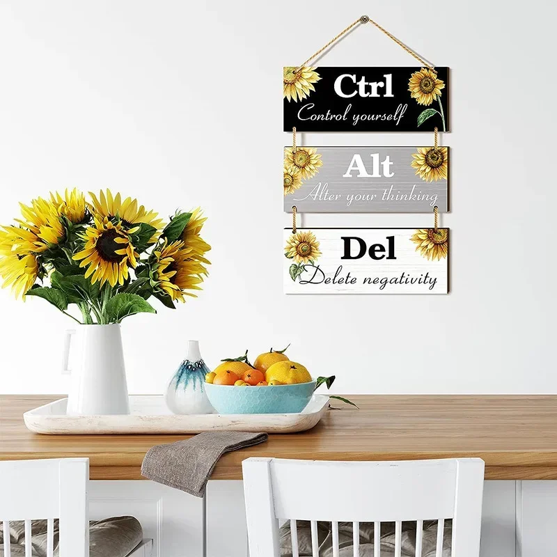

Office Wooden Plaque Creative Sunflower Wooden Plaque Office Wall Decoration Wooden Sign Ctrl+Alt+Del Hanging Picture