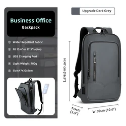 Sleek Waterproof Slim Backpack with USB Charging Port for Men - Minimalist Business & Travel Bag for 15.6 Inch Laptops (Upgrede Dark Grey)