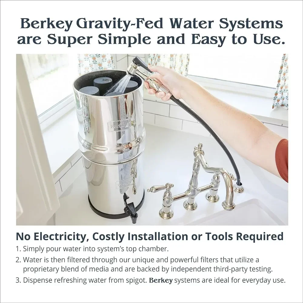 Fed Water Filter System 3.25 Gallon with 2 Black Berkey Elements, 2 Berkey PF-2 Fluoride and Arsenic Reduction Elements