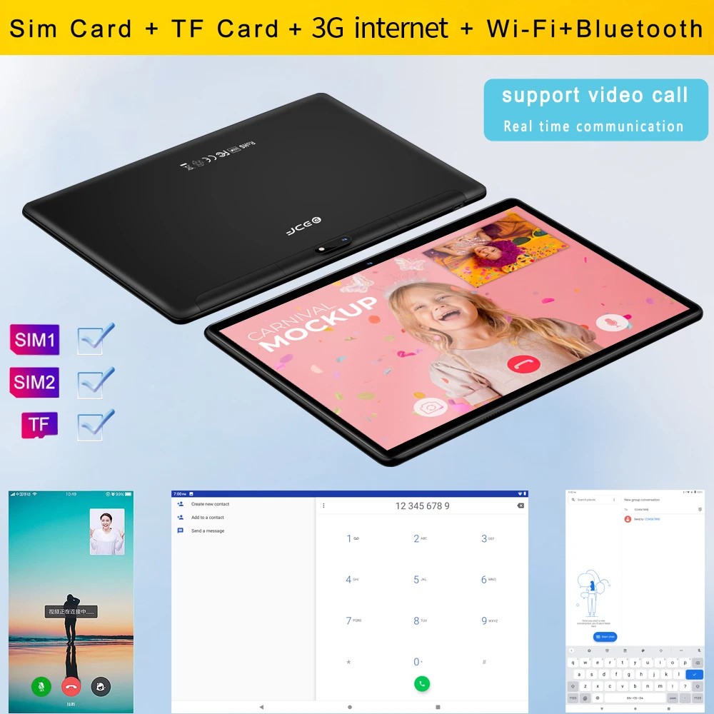 New Tablet 10.1 inch Tablet PC Octa Core 3G/4G Phone Call 4GB+64GB ROM Google Browser Bluetooth Wi-Fi Sim Card Android 9.0 Tab