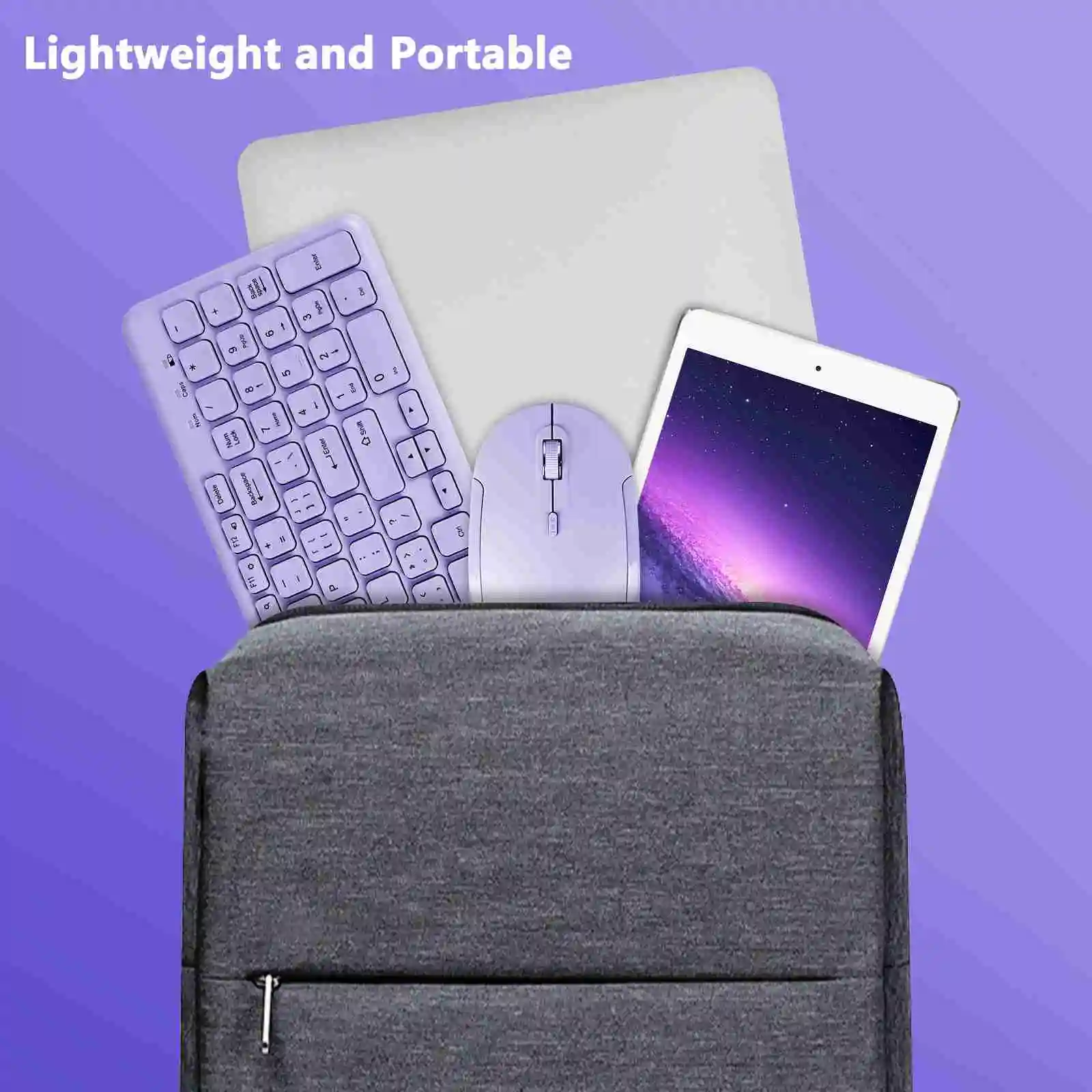 Moda Teclado e Mouse Conjunto de Teclado sem Fio para Computador Gamer Teclados e Mouse Kit Ultra Fino Escritório Ergonômico Gaming Teclado Ratos Roxo - Imagem 4