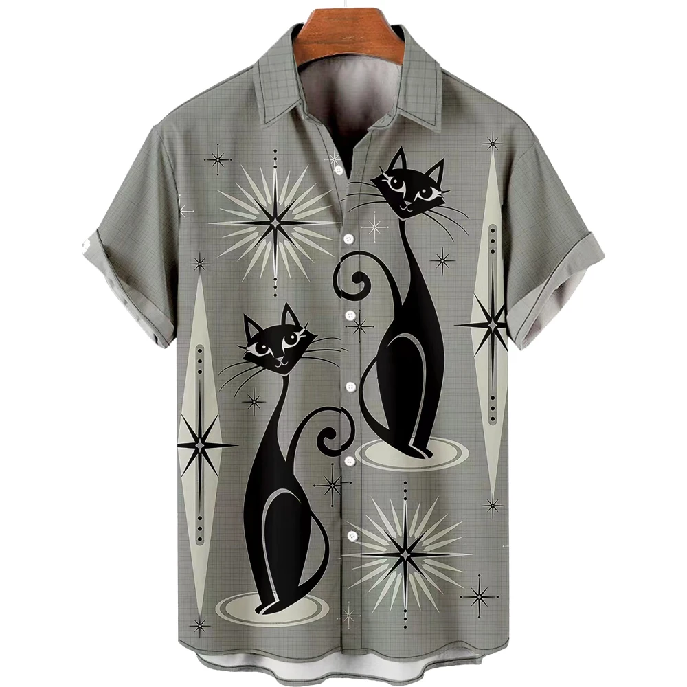 2023 men's shirt animal cat print shirt pattern T shirt fashion short sleeved Harajuku shirt