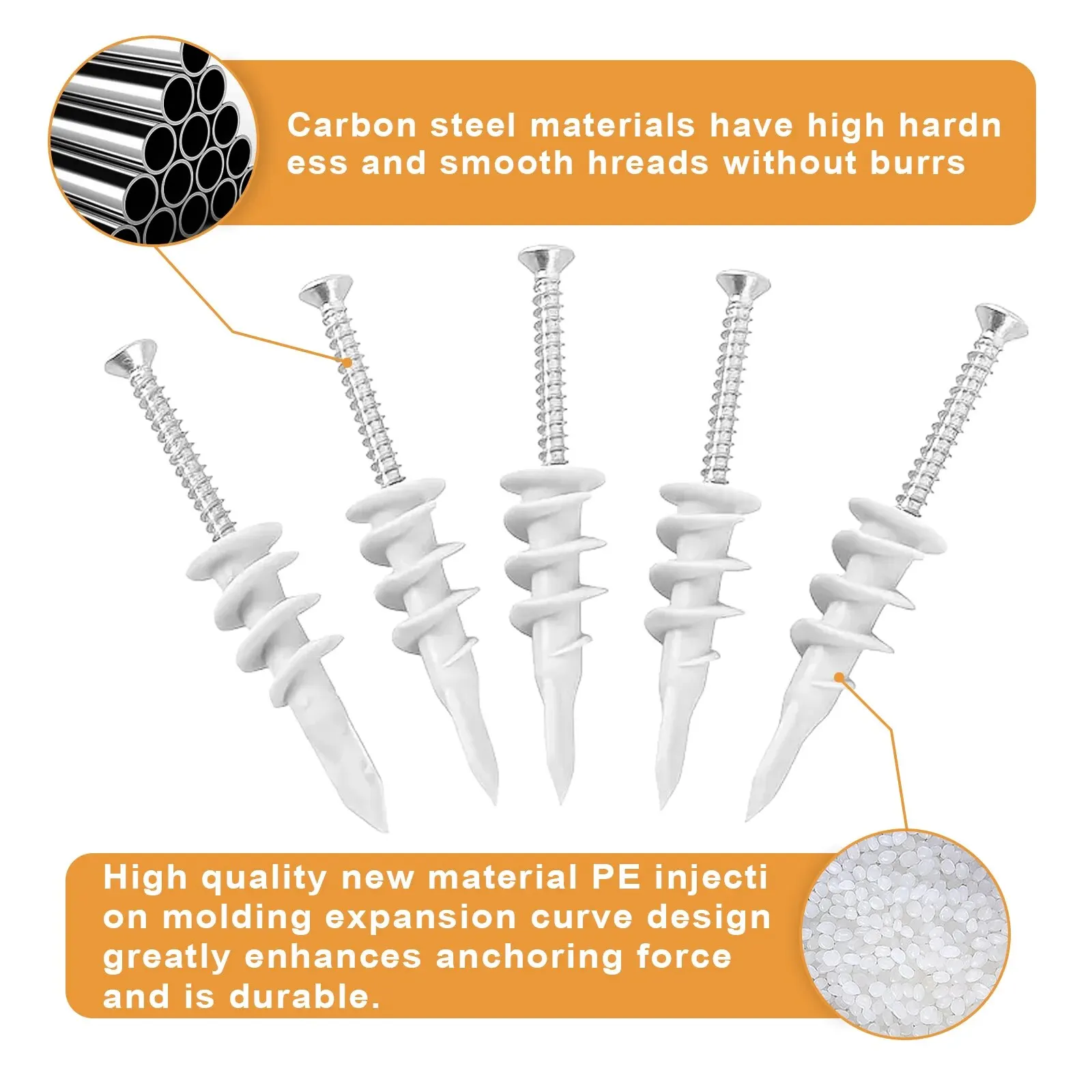 Drywall Anchoring Kit Drywall Anchors 66 White Nylon Drywall Anchors And Screws Threaded SLATE Anchors Suitable For Suspension Installation