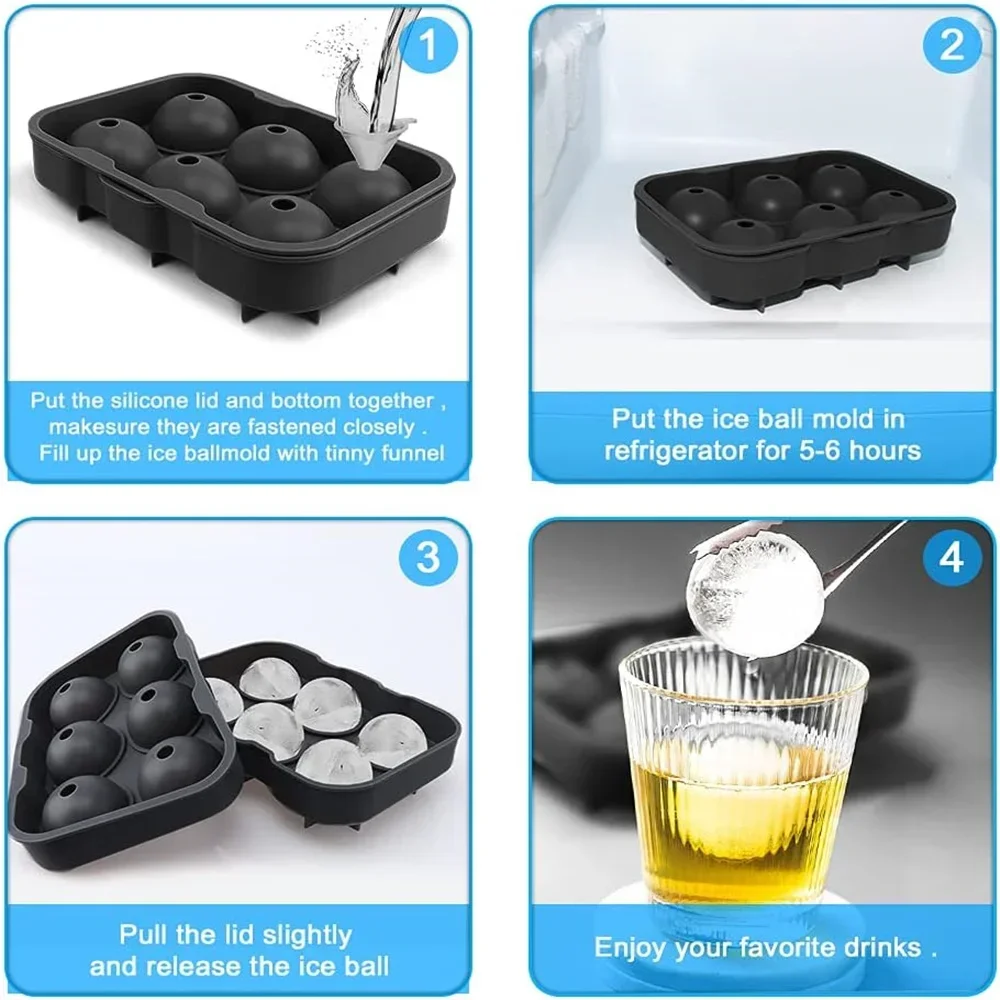 Silicone Ice Ball Maker Large 3D Big Round Sphere Ice Shape Cube Mold Tray for Freezer Whiskey Cocktail Bar Tools