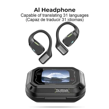 Wireless Earphones Bluetooth 5.4 AI smart translation HiFi AI Headphones Sports Noise Reduction AI Earbuds with LED touch screen 1