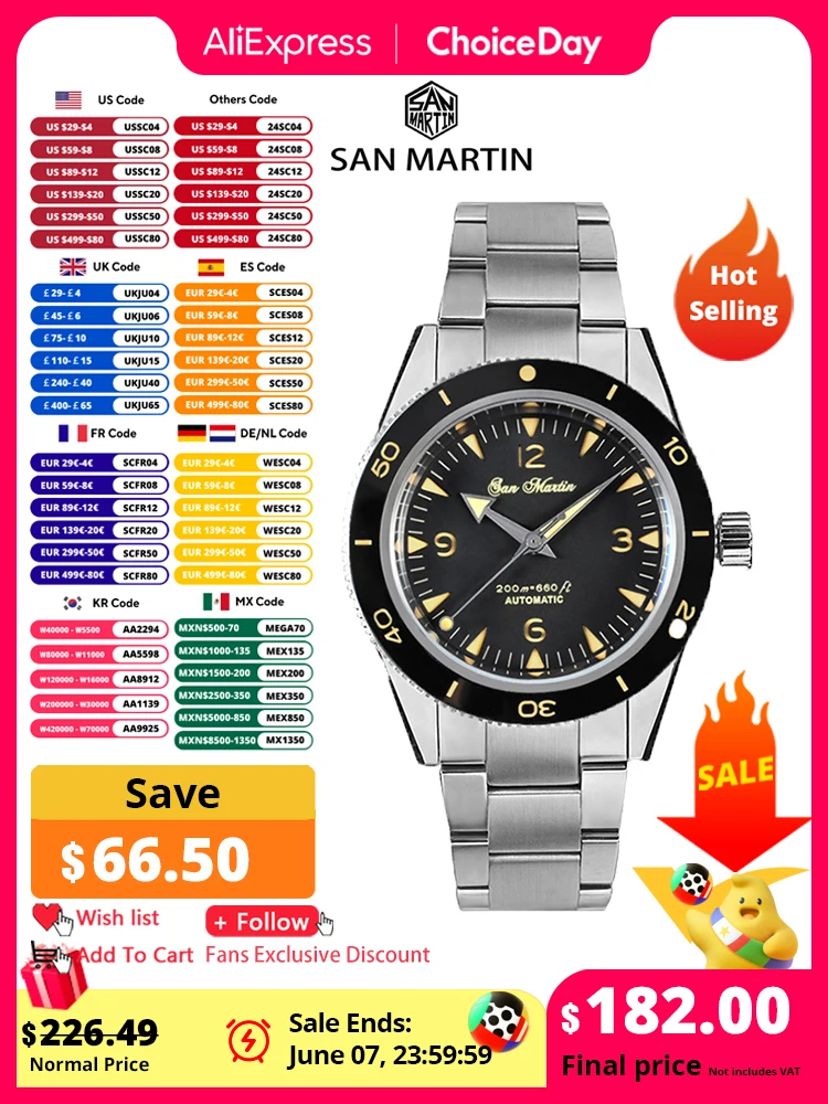 San Martin 남성용 시계, 다이버 NH35 샌드위치 다이얼, 럭셔리 사파이어 자동 기계식 손목시계, 20 바 방수 야광, 39.5mm