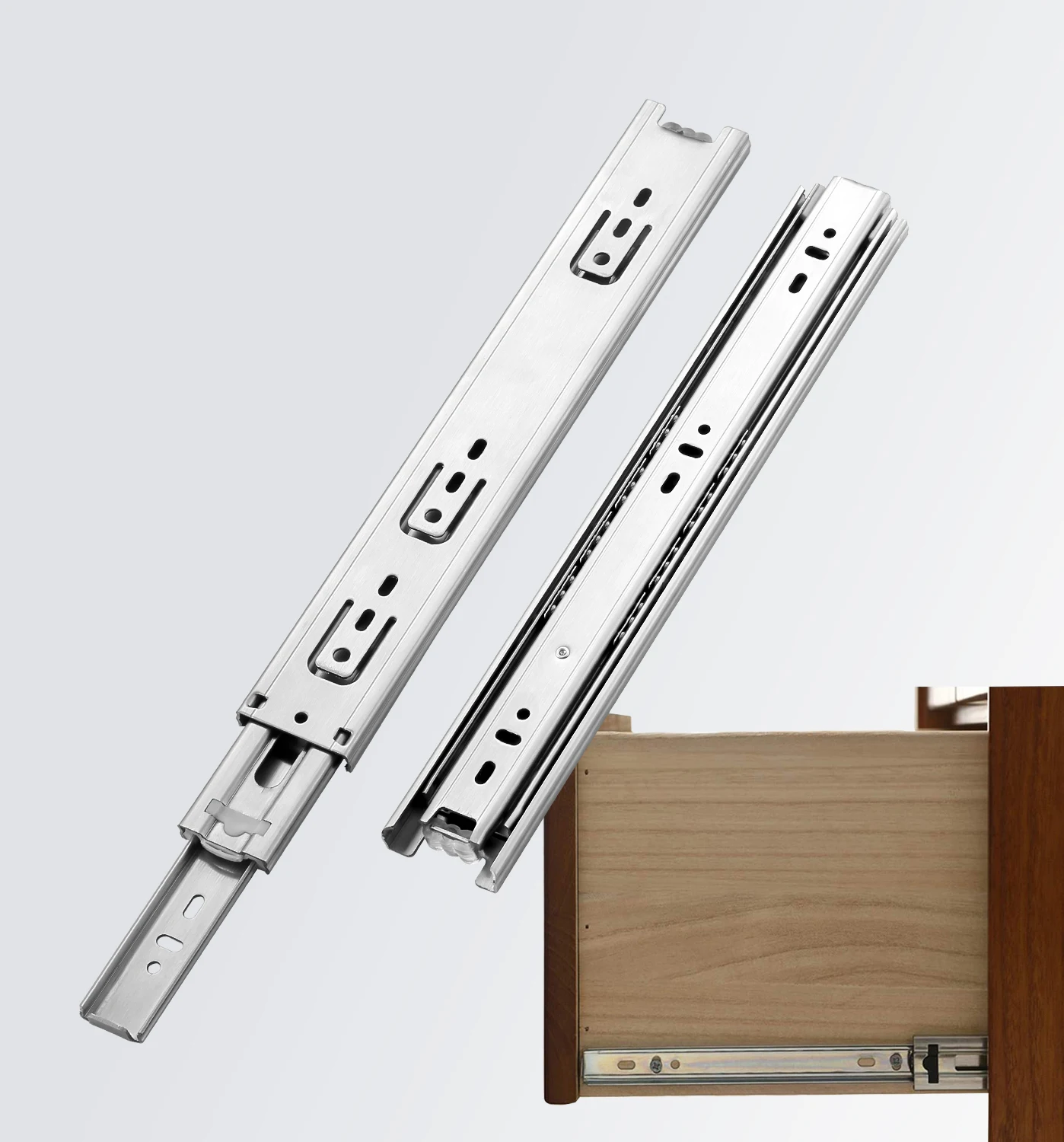 WASHINGST 45mm Slide Drawer Track Water Proof Stainless Steel Load Bearing 100LB Kitchen Cupboard 3 Section Thicken Ball Bearing