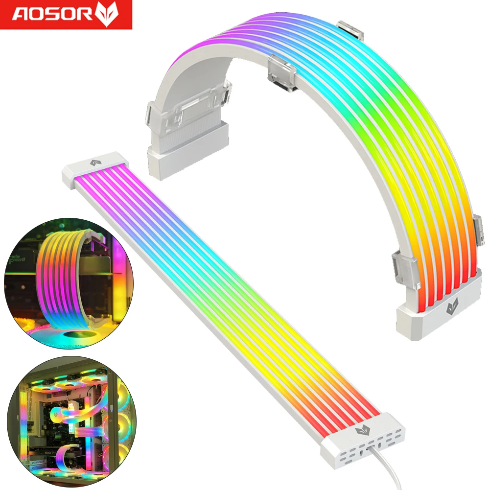 Coolmoon Rgb 24pin Motheboard Cabo de Extensão Fio Argb Case pc Led Barra Luz 5v 3pinx2 Mais 4pin Desktop Computador Lâmpada Tira Decoração