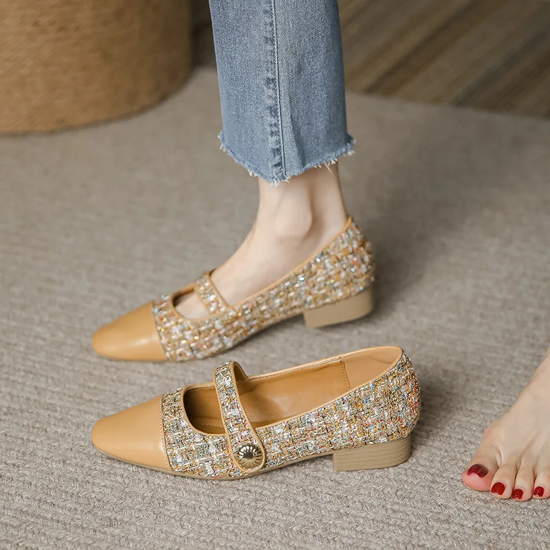 Womens Shoes New Flat Shoes Spliced Round Toe Shallow Mouth Horseshoe Heel Leather Casual Shoes Fashion White Sneakers Women