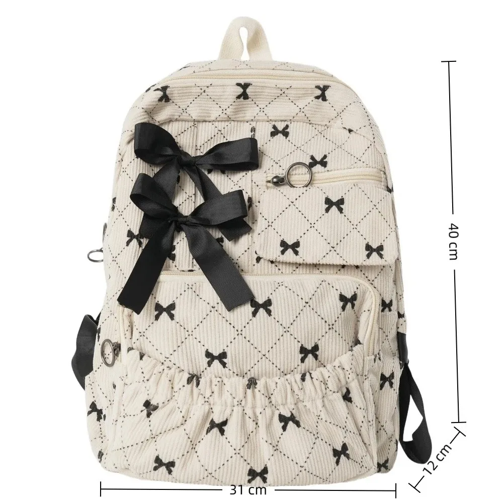 Fashion Corduroy Bow Schoolbag Large Capacity Bow Print Backpack Bag Ins Style Students Backpack Women 5