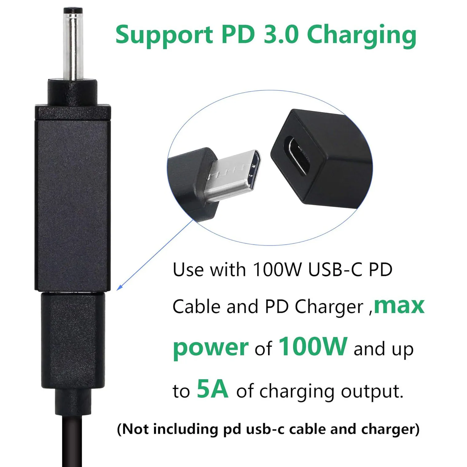 1pc 100W DC PD Power USB-C Type C 3.1 Female Input to 3.5mm x 1.35mm Male Charger Charging Adapter Connector for Laptop