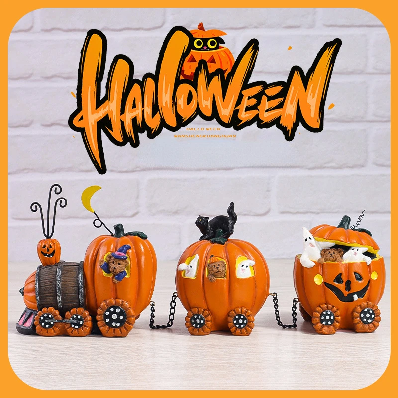 

Halloween Pumpkin Decorative Gift Resin Craft Ornament Props Cartoon Pumpkin Car Scene Decorative Ornaments