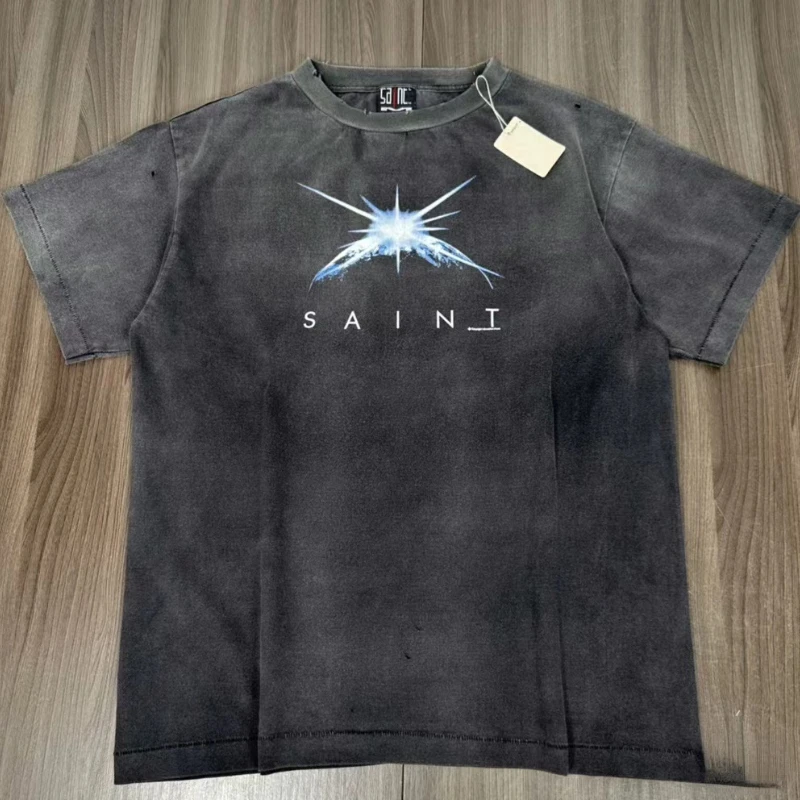 

Sanit Michael 24SS Vintage Wash Do Old Holes Casual High Street Niche Couple Short Sleeve Tee Top Harajuku Streetwear