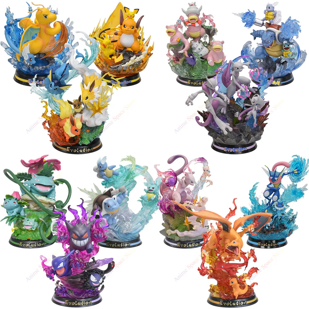 

Pokemon Figure GK Evolution of Charizard Greninja Eevee Gengar Mewtwo Blastoise Venusaur Led Light Action Model Gift PVC Statue