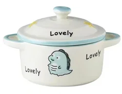 Ceramic Multi - Use Kitchen Bowl with Lid - Ideal for Baby Food, Noodles, Salads, and More (Dinosaur)