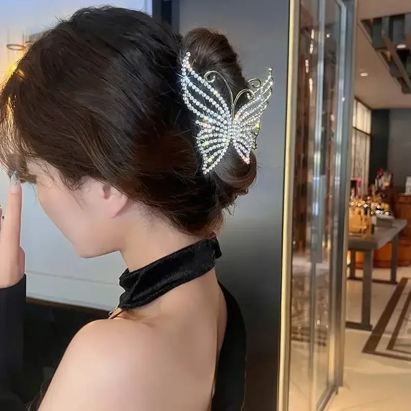 Hair Decor Accessories Gifts Bling Rhinestone Butterfly Hair Claw Clips Elegant Pearl Crab Barrette Headwear Ponytail Clip
