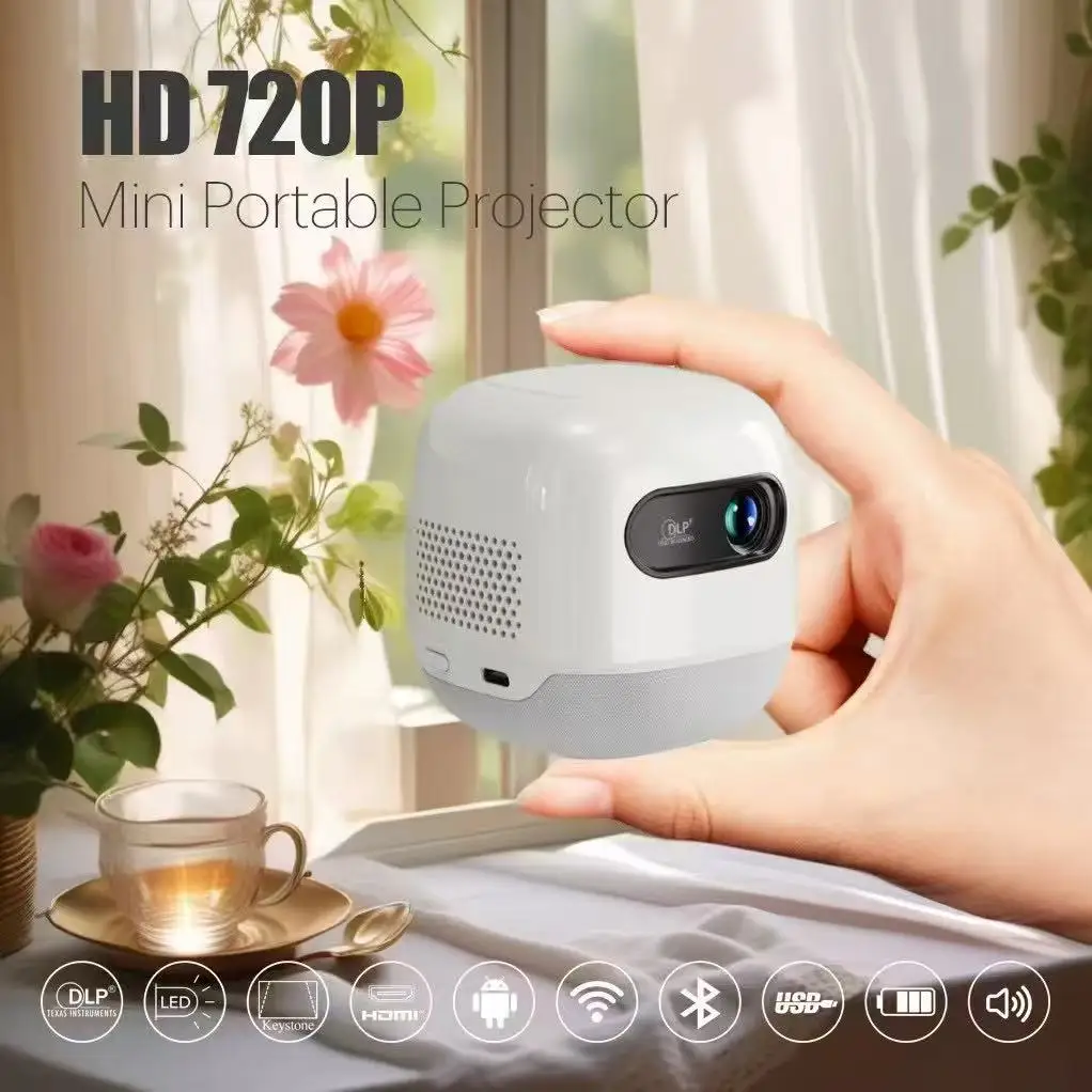 2026년형 M2 DLP 프로젝터 1080P 8700mAh 충전식 배터리 손바닥 크기 120인치 디스플레이 스마트 휴대용 홈시어터 (소형 공간용)
