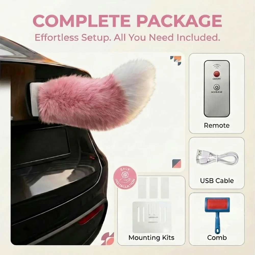 Coda Decorativa Kawaii per Auto e Moto, Coda Svolazzante per Scooter Elettrico, Coda Ricaricabile in Peluche Morbido per Auto - immagine 5