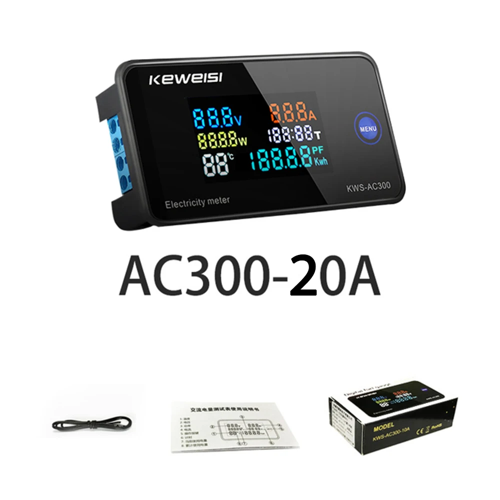 KWS-AC300 100A Digital Power Meter Voltmeter Ammeter AC Wattmeter KWS Power Energy Meter Electric Meter with Reset Function divider caliper Measurement & Analysis Tools