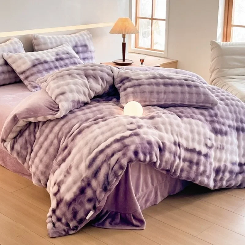2024 anti-static thickened imitation rabbit velvet kit milk velvet four-piece set of gradual change color bubble velvet bedding 6