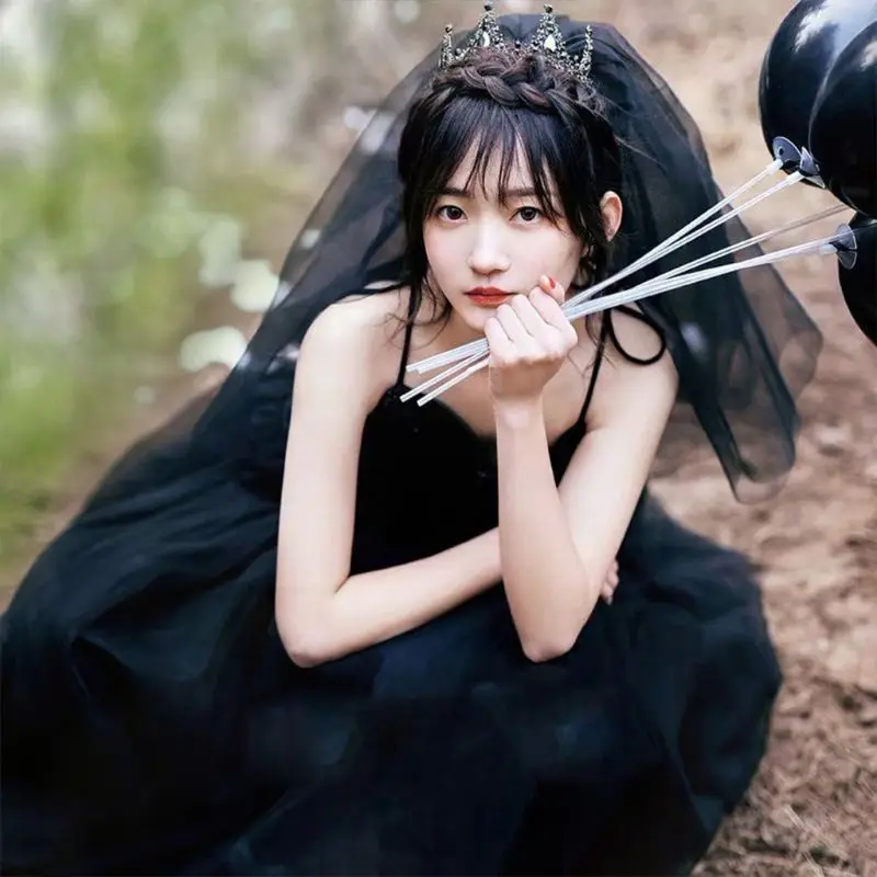 New Womens Layered Black Tulle Short Wedding Veil with Comb Halloween Cosplay Costume Bridal Party H Accessories Props bridal veil