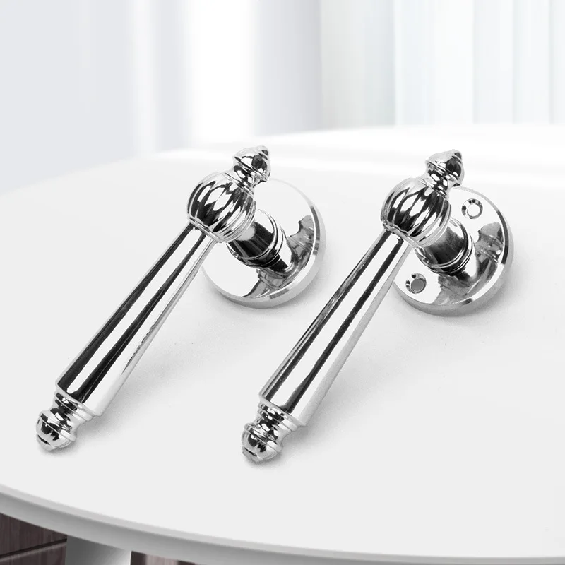 French Retro Door Lock Silver Magnetic Silent Home Bedroom Wooden Door Handle Universal
