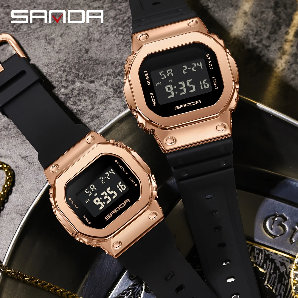 SANDA Mens Digital Watch Luxury Brand Couple Women's Clock Waterproof Stainless Steel Case Multifunctional Wrist Watch Relogio