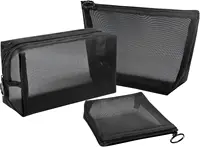 Aosbos 3-Pack Mesh Cosmetic Bag Set - Travel/On-The-Go Makeup Storage, Zipper Closure Small Pouch