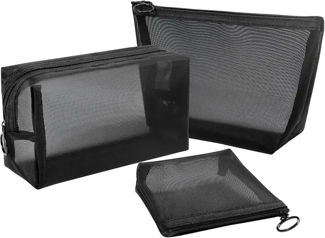 Aosbos 3-Pack Mesh Cosmetic Bag Set - Travel/On-The-Go Makeup Storage, Zipper Closure Small Pouch