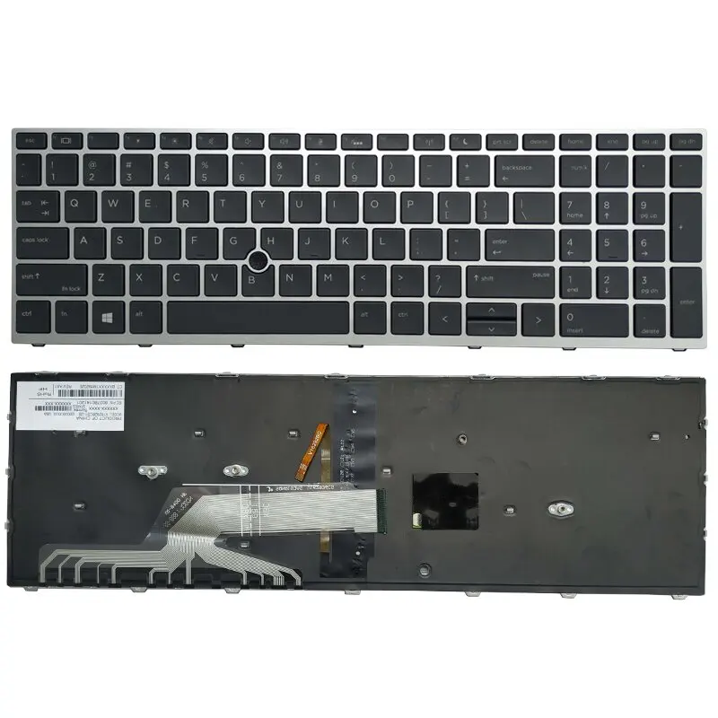 Teclado Backlit Eua para hp Probook 650 g4 650 g5 com Apontando Vara Moldura de Prata Novo