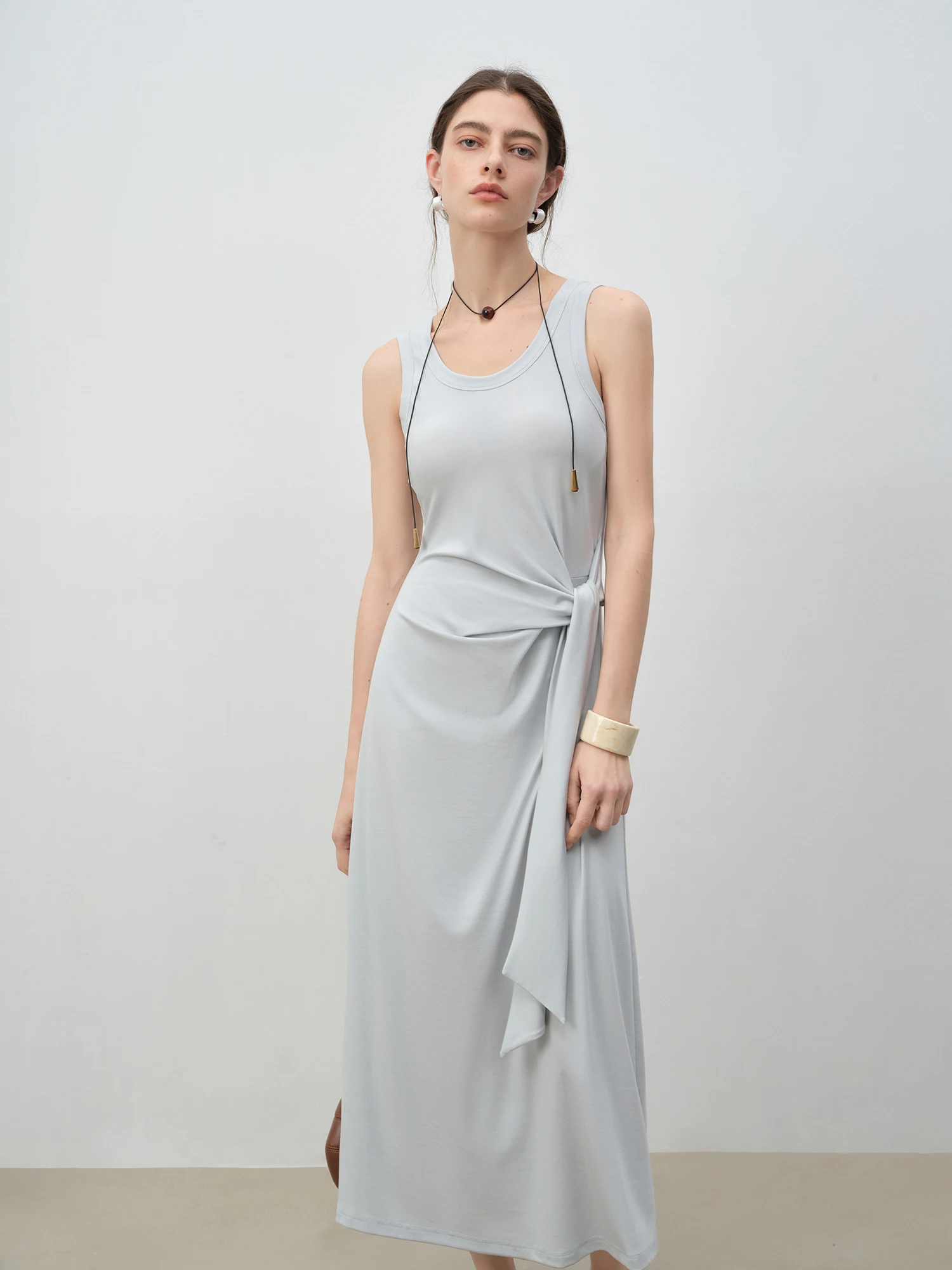 ZIQIAO Chiffon Summer Long Dress Sleeveless Bow Print Female A-LINE Dress Short Sleeve Polyester Dress24ZQ92353+24ZQ92319